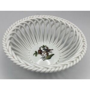 Herend Rothschild Bird‎ 4" Round Open Weave Basket Woven Bowl Neckace Candy